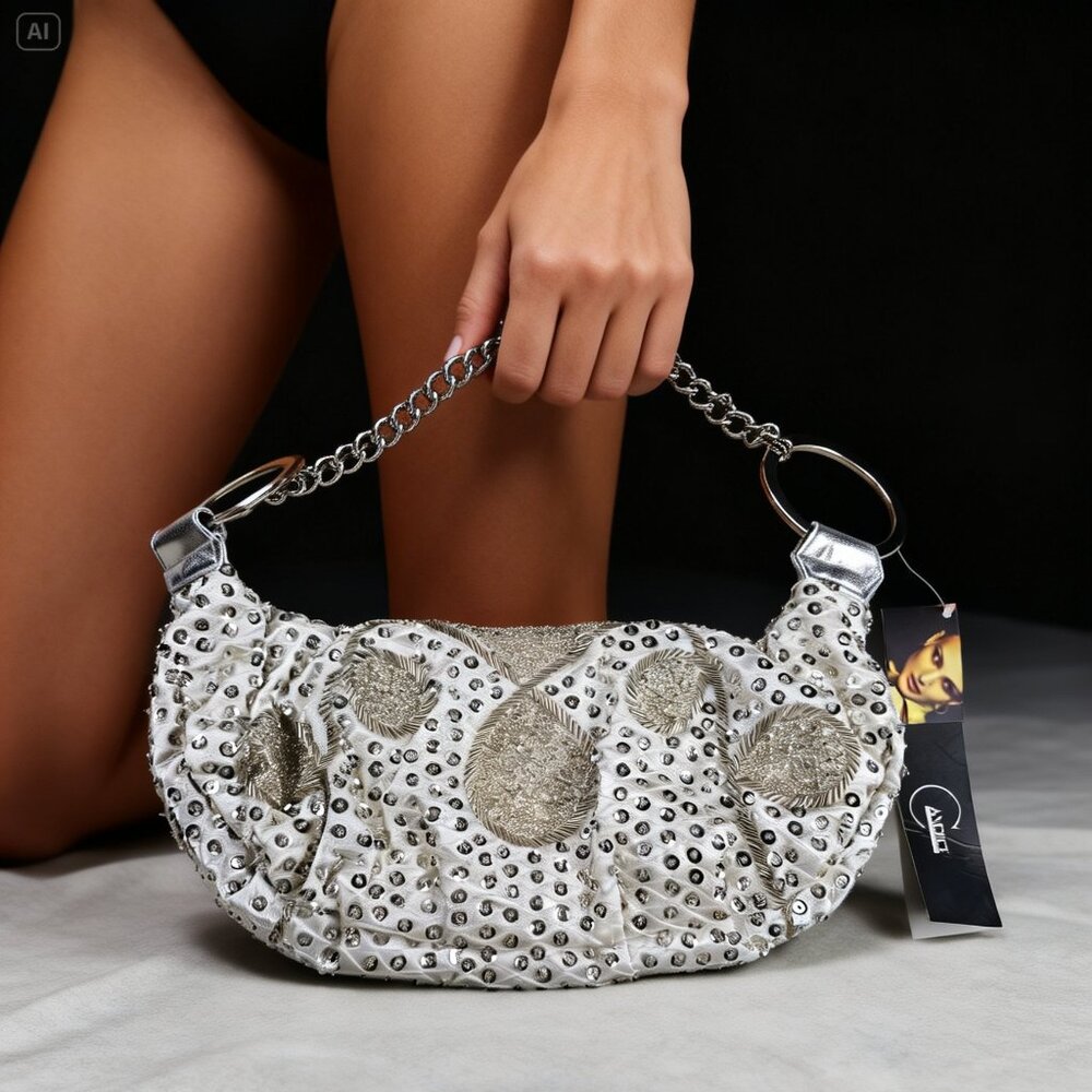 Candice Silver Sequin Fabric Bag – Glam Statement Piece - Picture 4 of 7